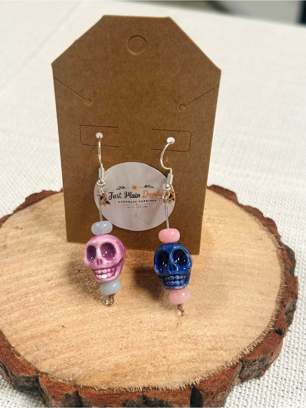 Pink Blue Skull Beaded Dangle Earrings Gothic Halloween Alternative Jewelry